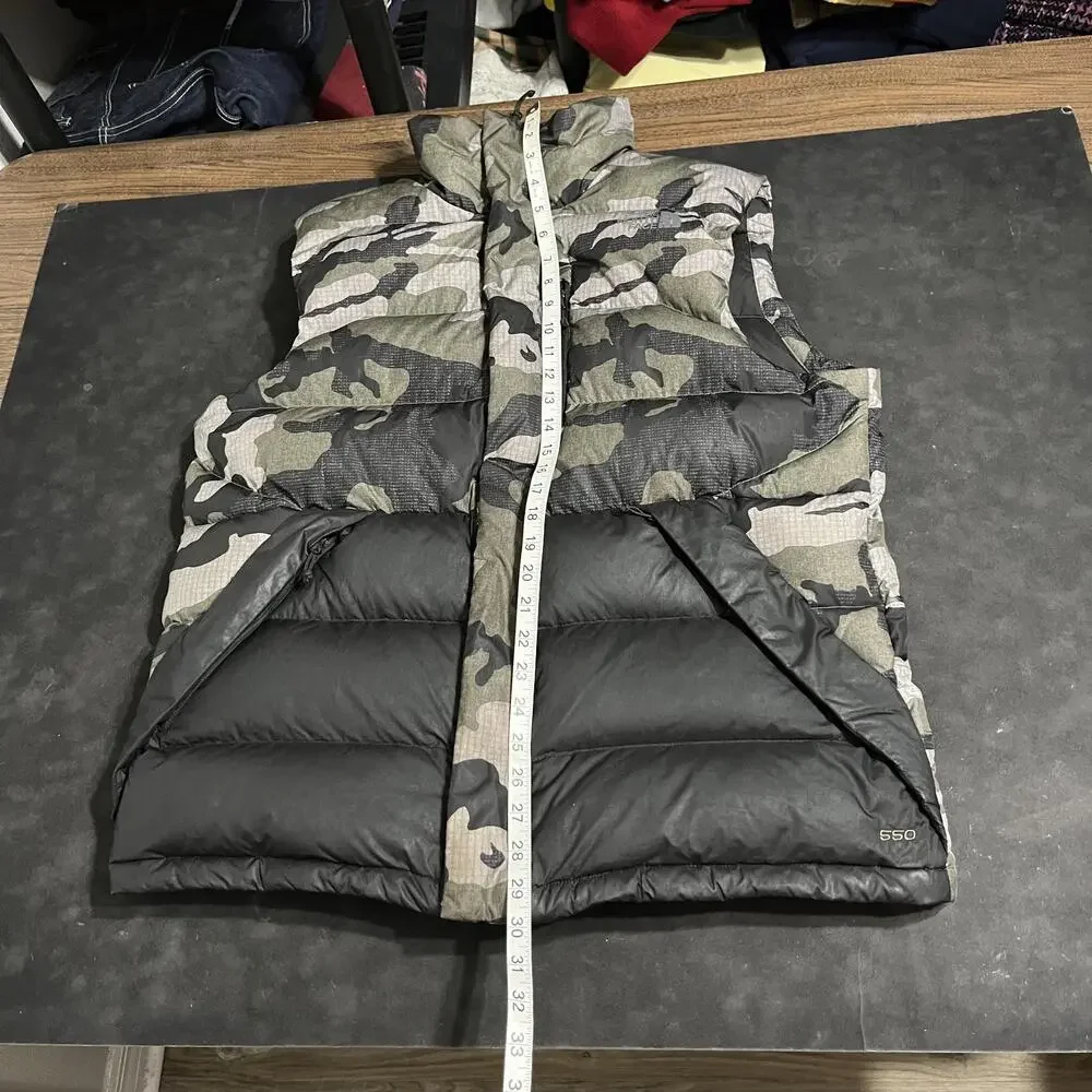 The North Face Nuptse 550 Down Puffer Vest Men Large Camo Ripstop Hiking Vintage